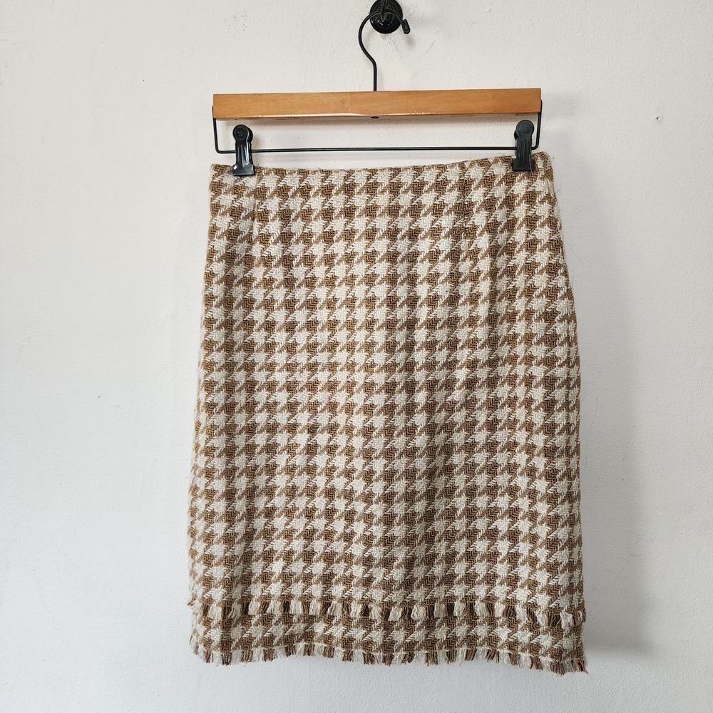 Allen By Allen Schwartz Houndstooth Gold Cream White Pencil Skirt Size 6